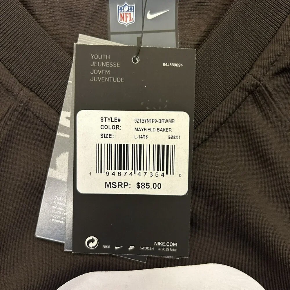 NWT $85 Nike Cleveland Browns NFL Baker Mayfield #6 Football Jersey Youth Size L